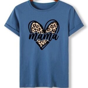 Teedino, Royal Blue & Black Leopard Heart 'Mama' Short-Sleeves‎ Te…